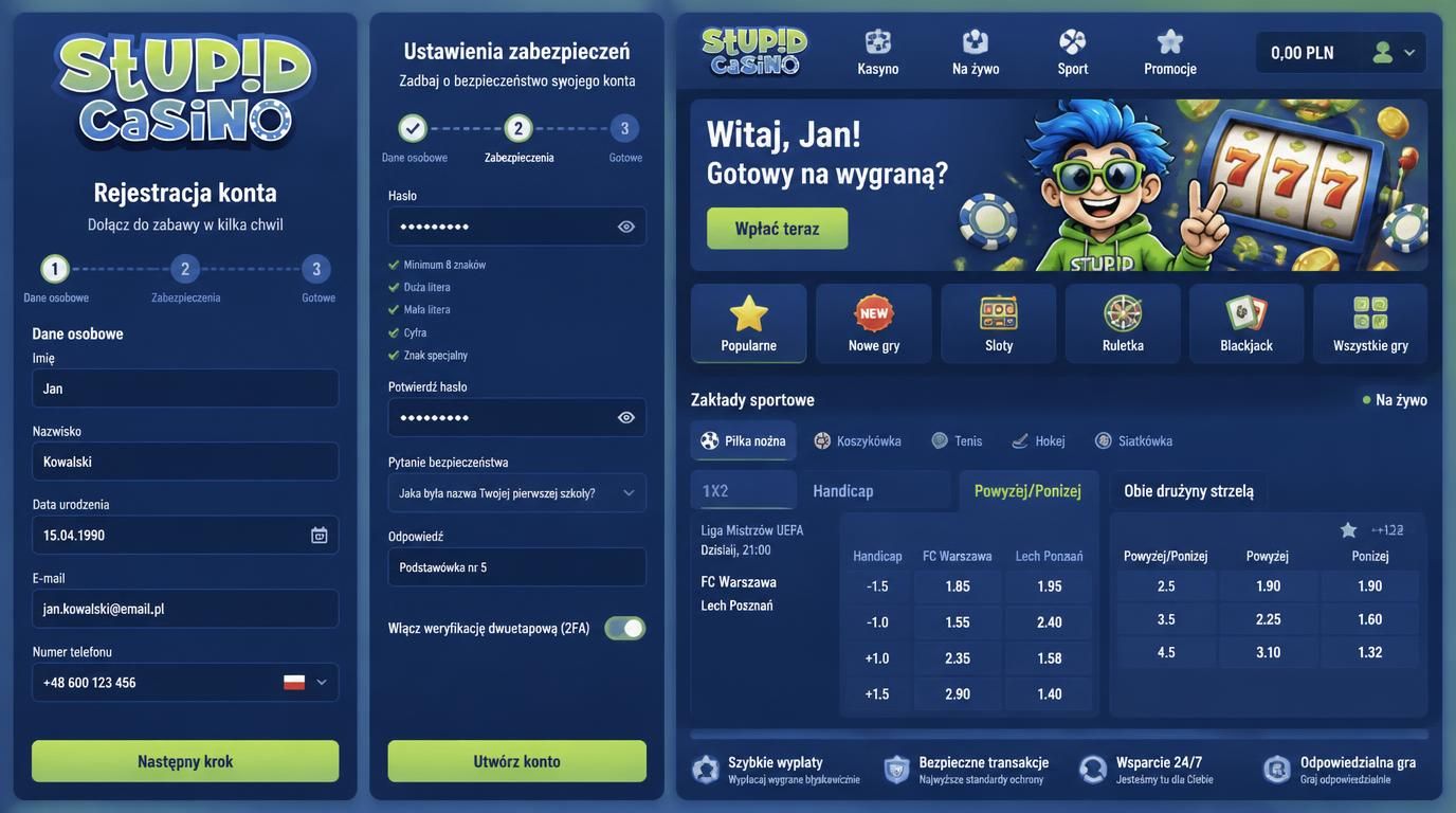 formularz rejestracji i opcje live bet w kasynie
